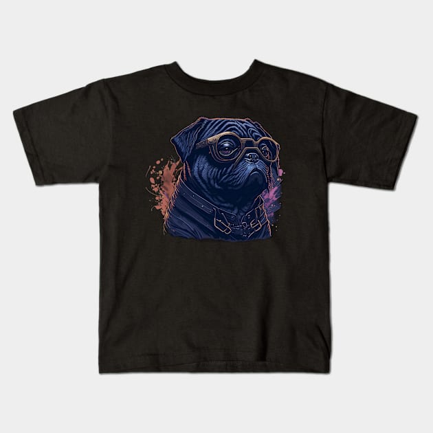 Steam Pug Kids T-Shirt by Dreanpitch